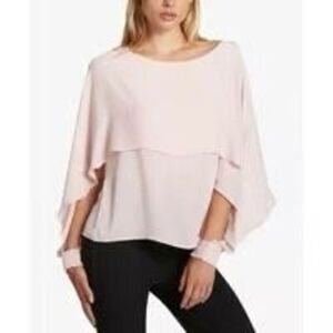 DKNY Women's Smocked Cuff Cape-Overlay Crewneck Top Blouse Size Medium NWT